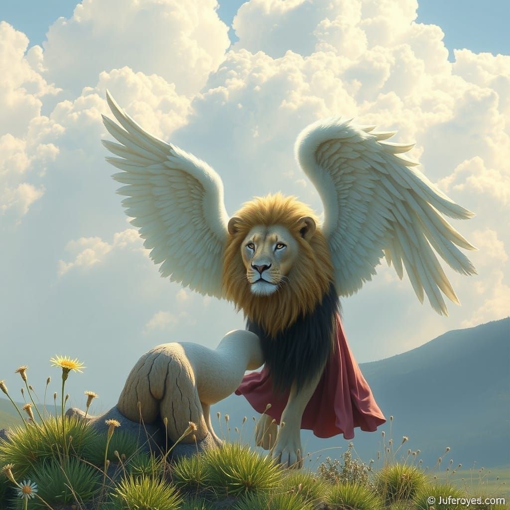 Angels and the Lion in a Sacred Landscape