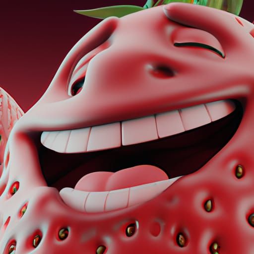 Laughing Strawberry Close-Up: Pixar-Style 3D Digital Art