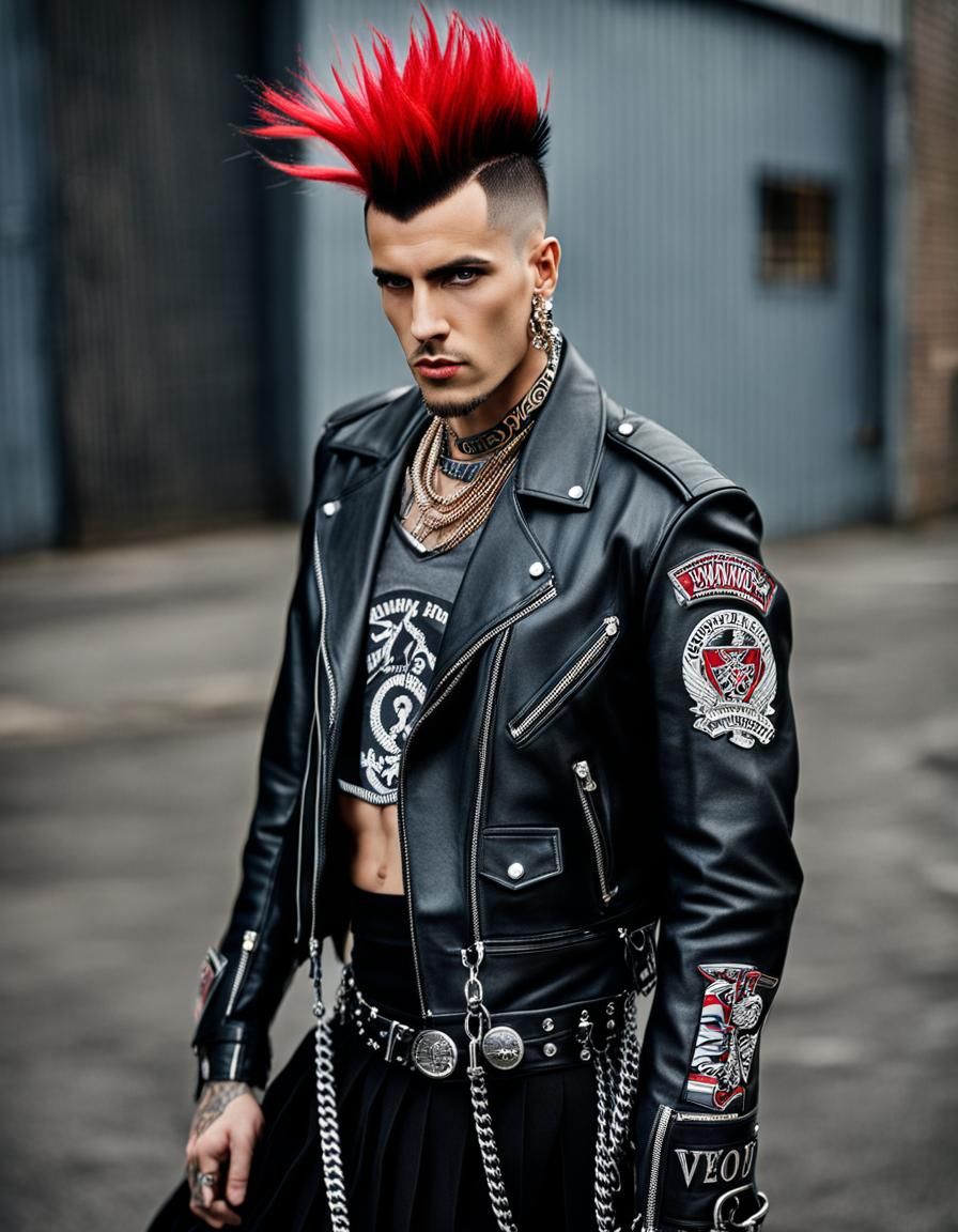 Punk Fashion Model in Pinstripes and Mohawk