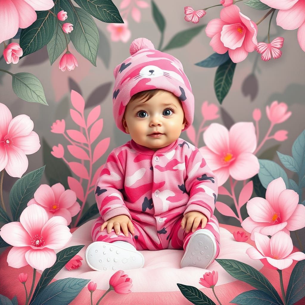Toddler In Pink Camouflage Pyjamas