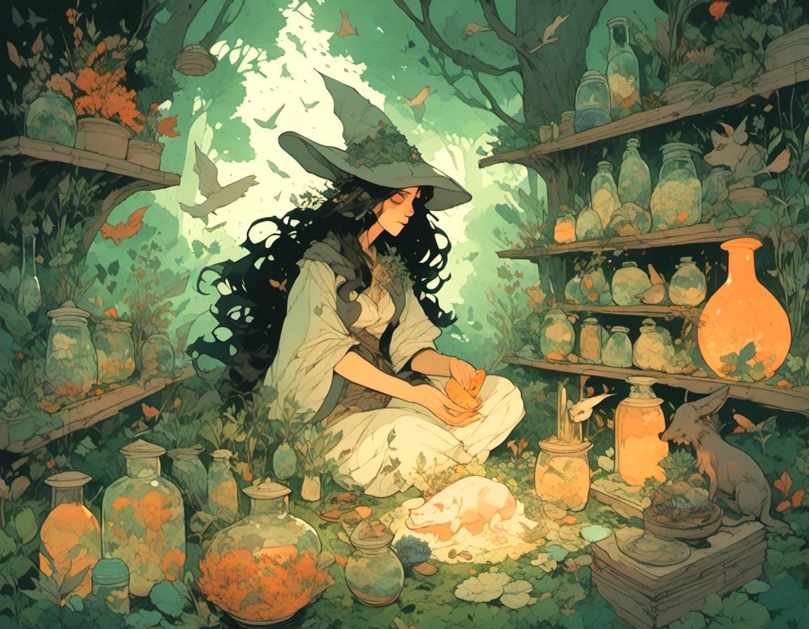 hedge witch using mushrooms