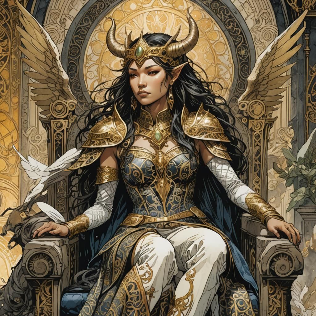 Woman with Horns and Wings on Throne, Manga Art