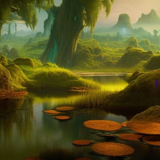 Colorful Alien Swamp Landscape in Photorealistic Style