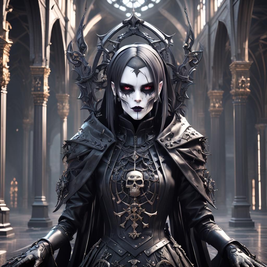Dystopian Goth Widow in Detailed 3D Anime Art