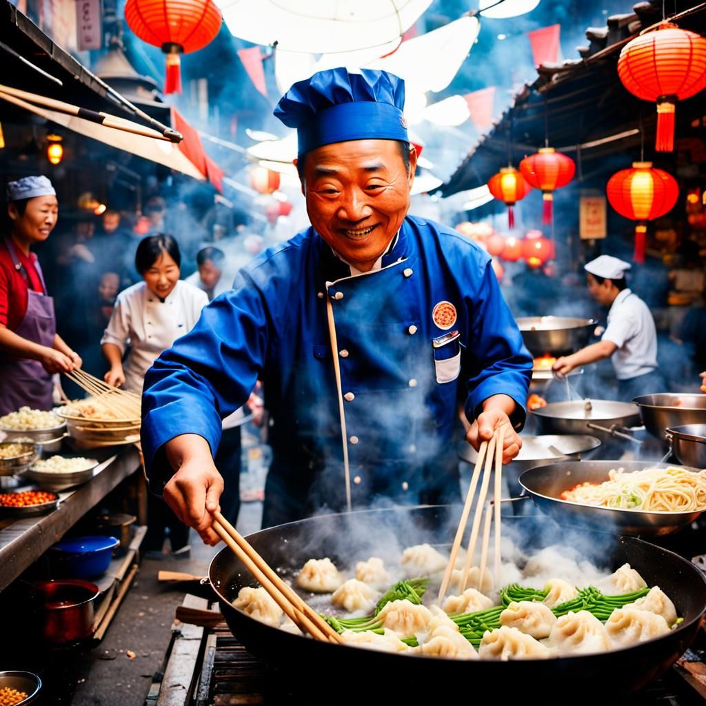 Pixar Style Chinese Chef at Street Market