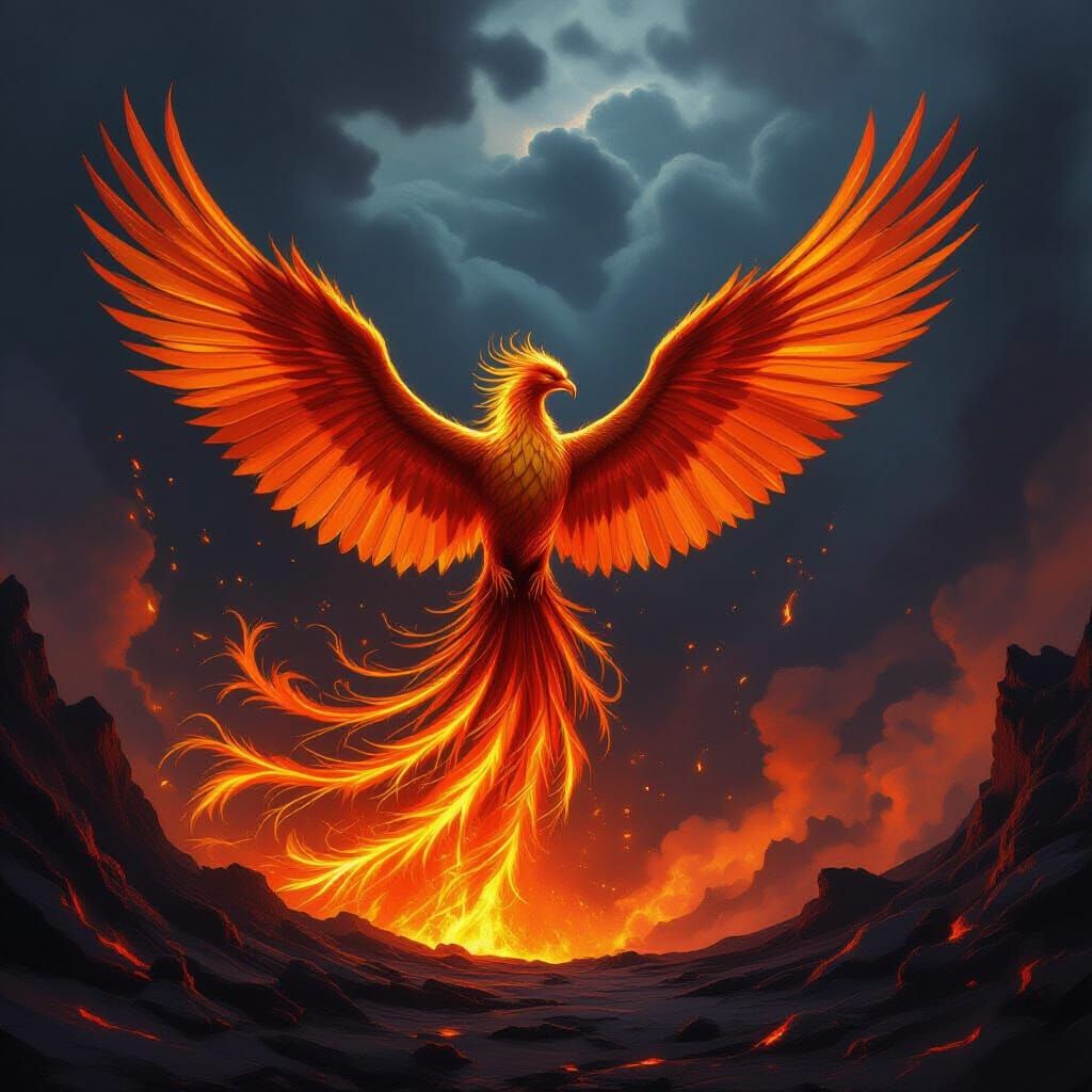 Majestic Phoenix Rises From Volcanic Caldera