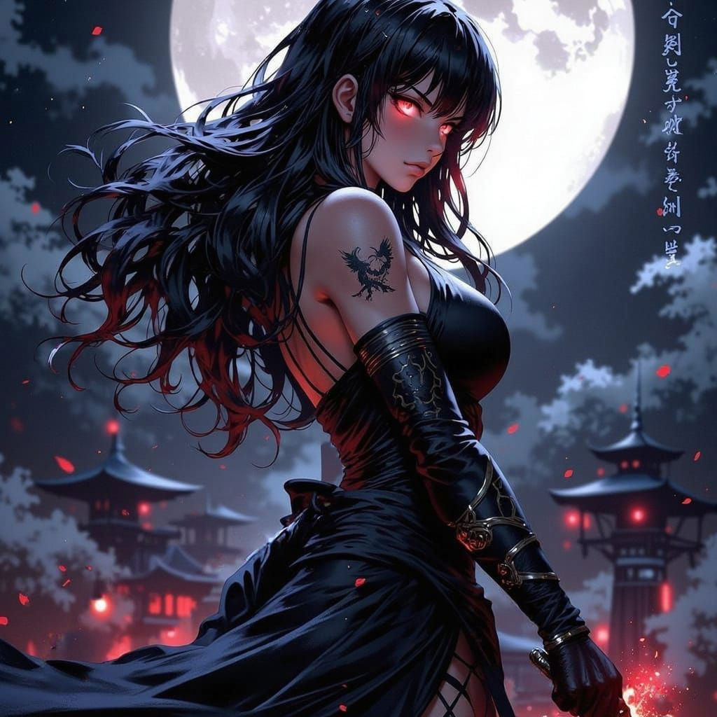 Graceful Half-Demon Warrior with Katana in Anime Style