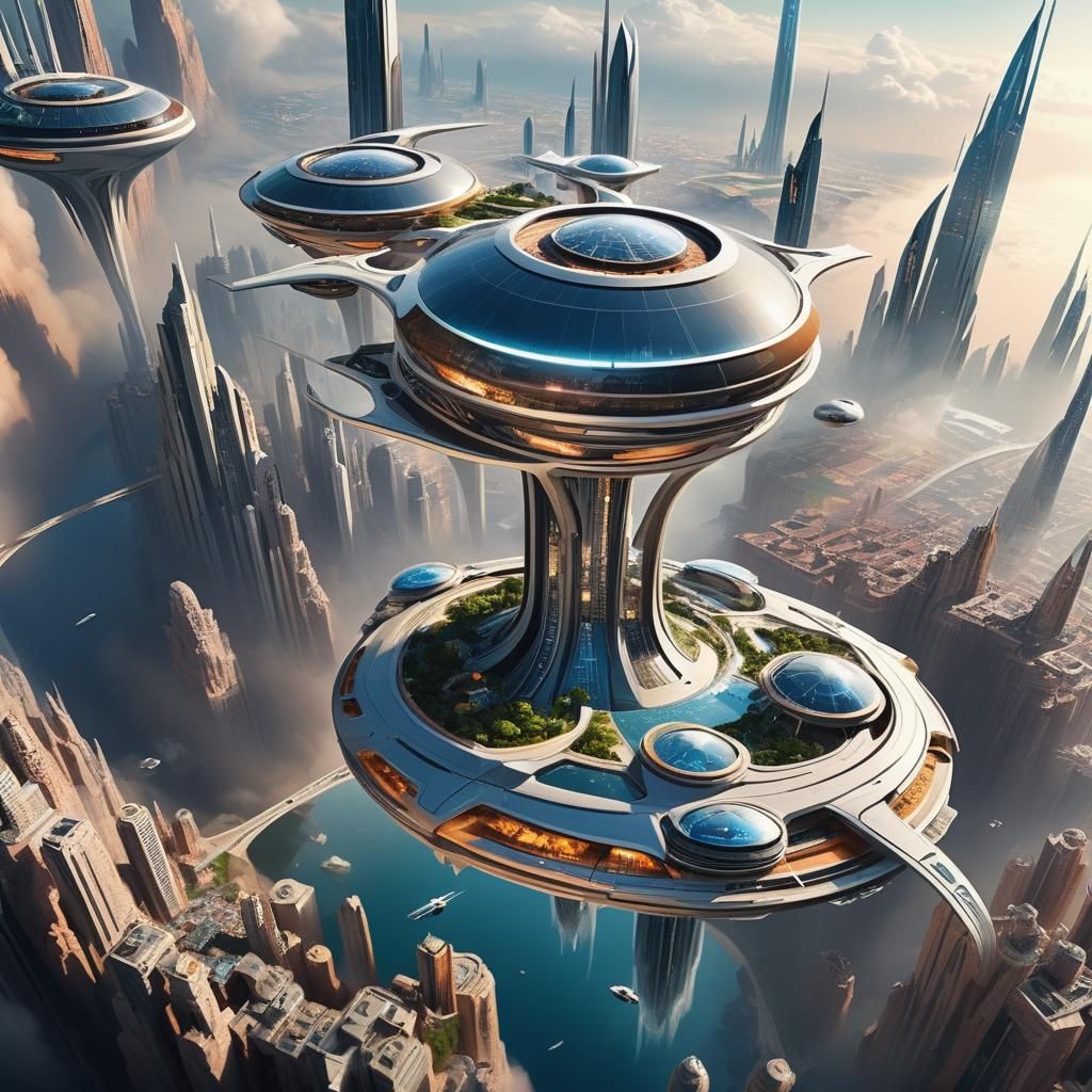 Futuristic Flying City Defies Gravity Above Earth in Sleek S...