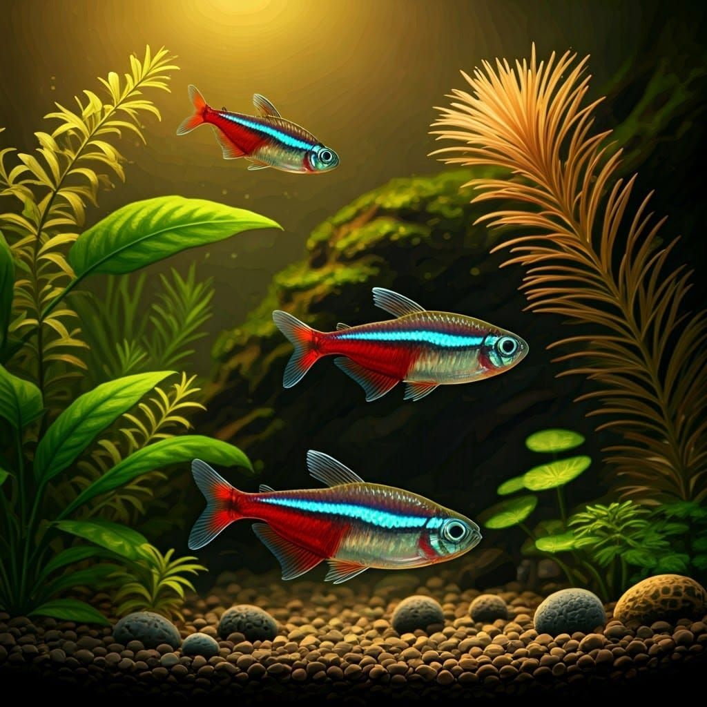 Vibrant Tropical Aquarium Scene in Realistic Oil Painting St...