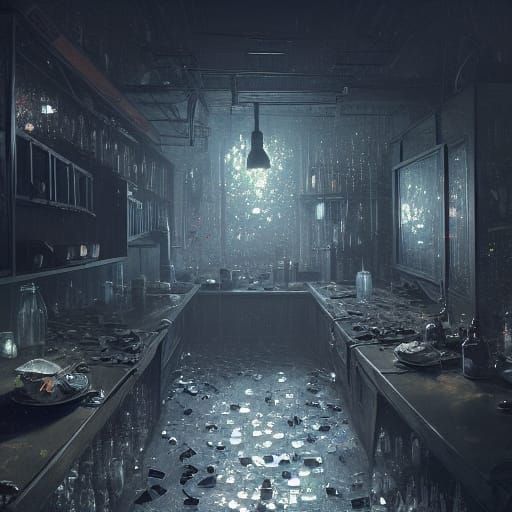 Dark Fantasy Lab of Broken Bottles