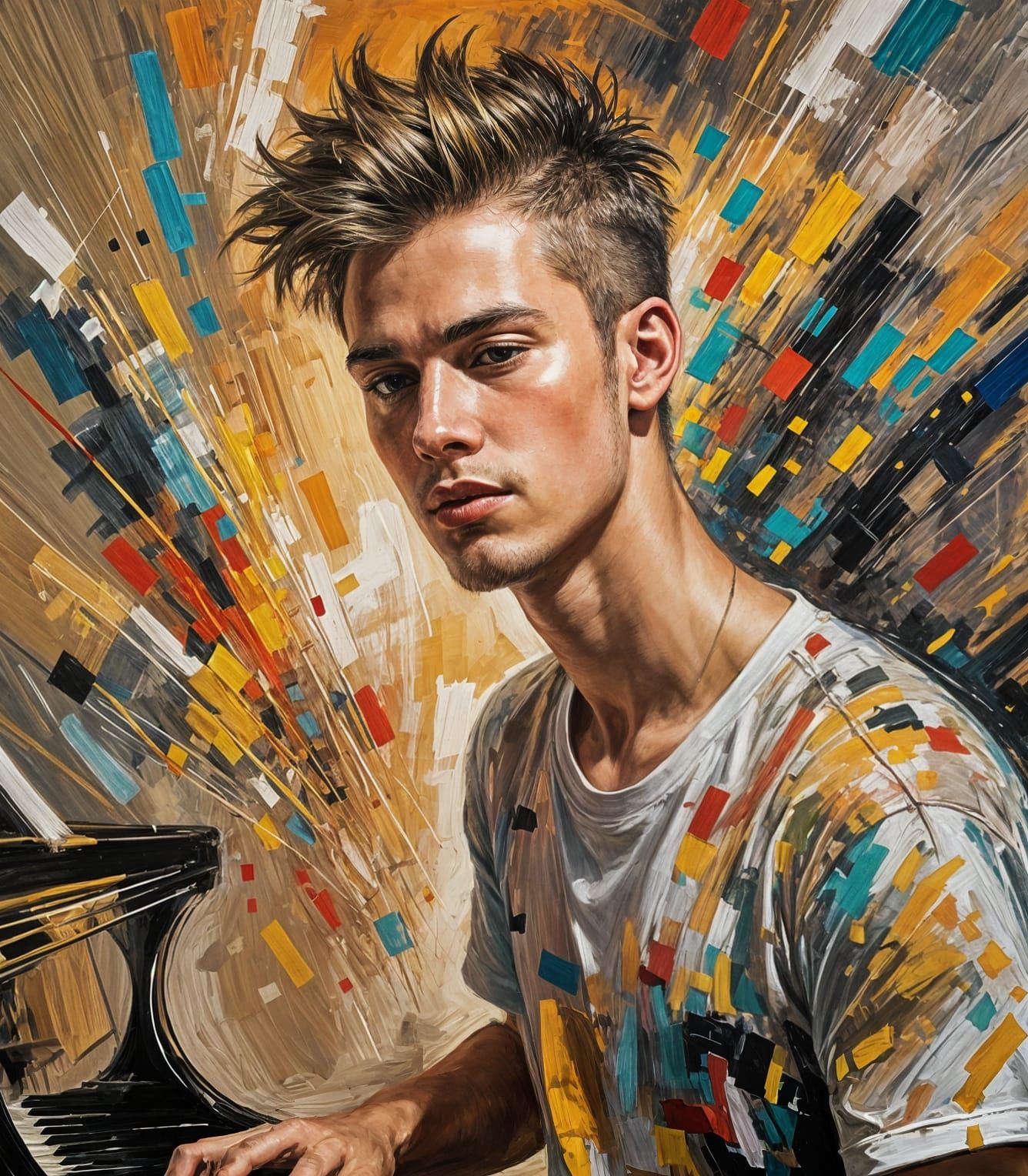 Joyful Punk Pianist in Abstract Impressionist Style