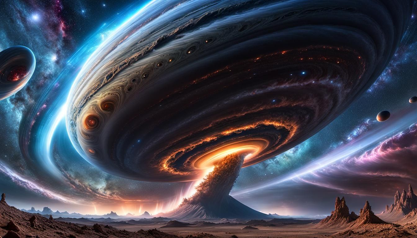 Cosmic Tornado Reflected in Cyborg Eye, Candy Art