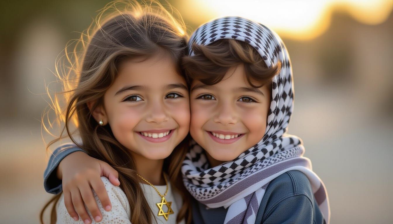 Children Embrace in Studio Lighting
