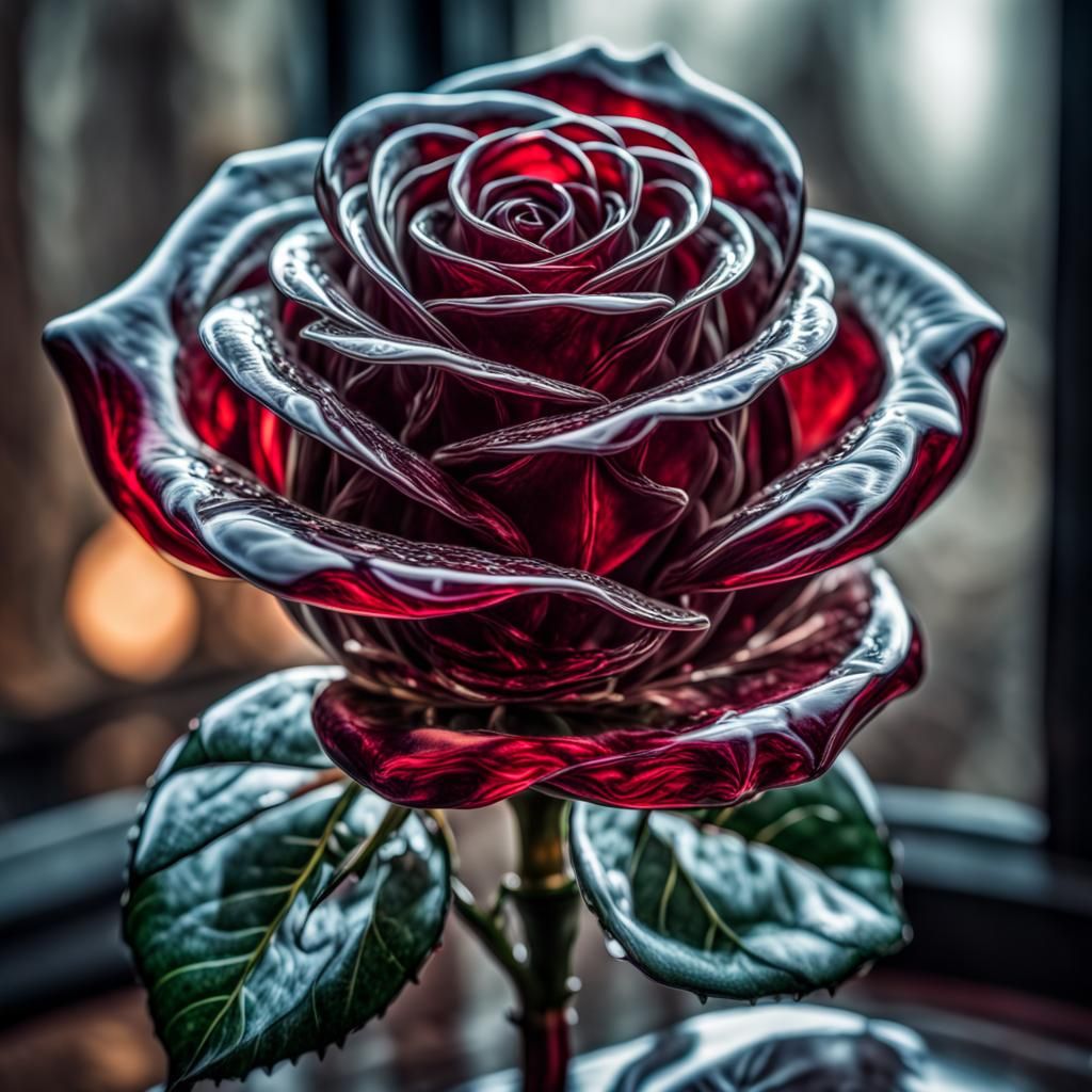 Hyperrealistic Glass Rose with Intricate Details