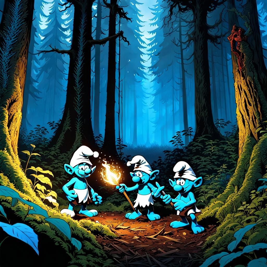 Smurfs in dark forest