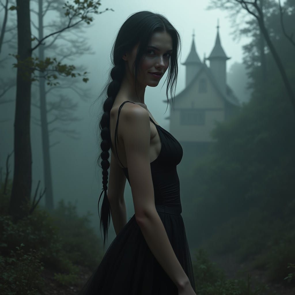 Ethereal Gothic Beauty in the Misty Valley