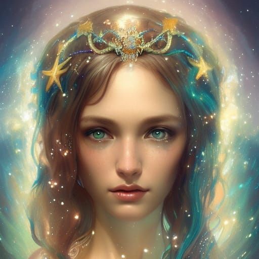 Luminous Mermaid Princess Portrait in Digital Art Style