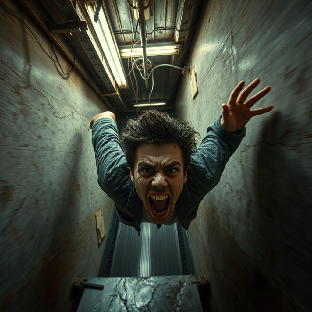 Horrific Elevator Plunge in Hyperrealistic Detail