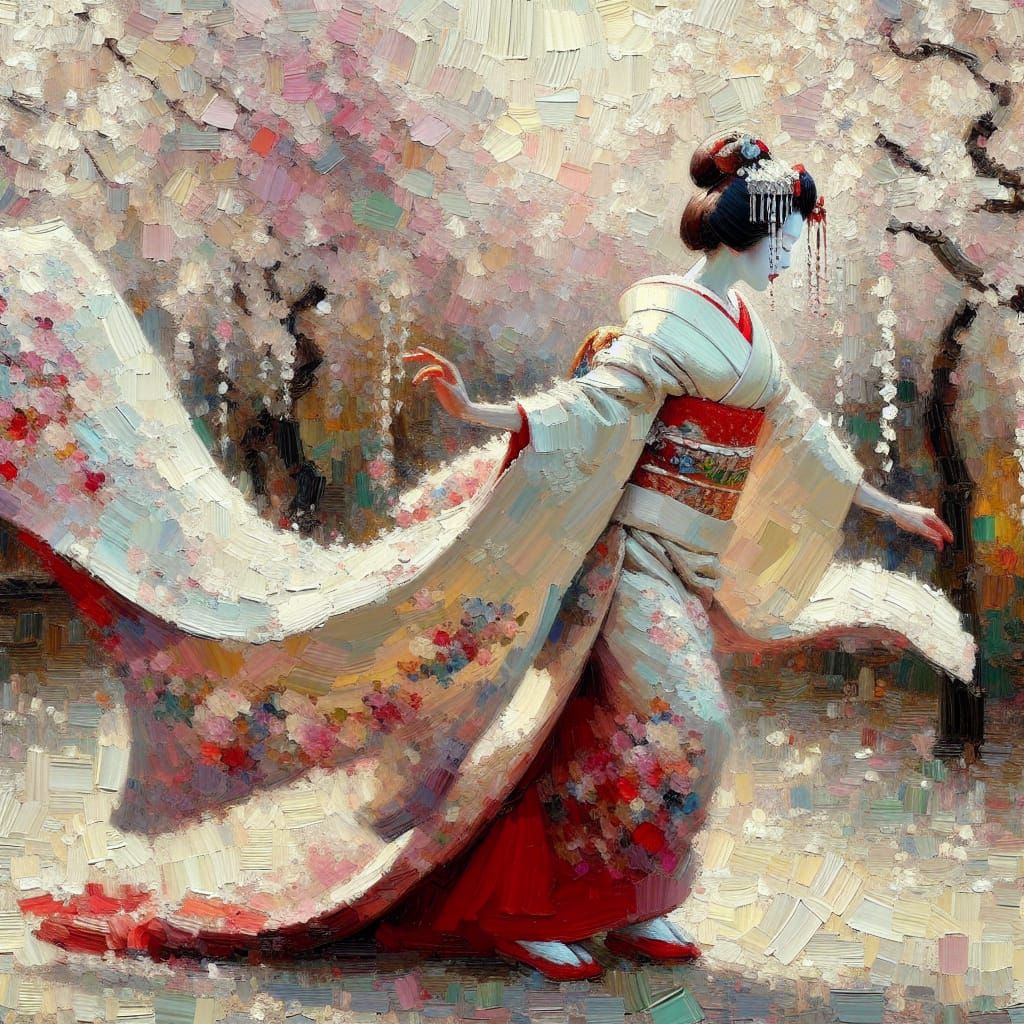 Geisha in Vibrant Oil Painting Style