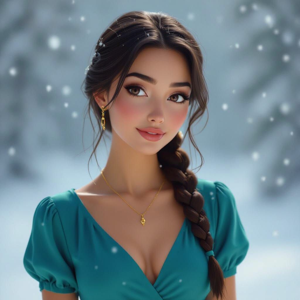 Woman Dancing in Snow: Detailed Digital Matte Painting