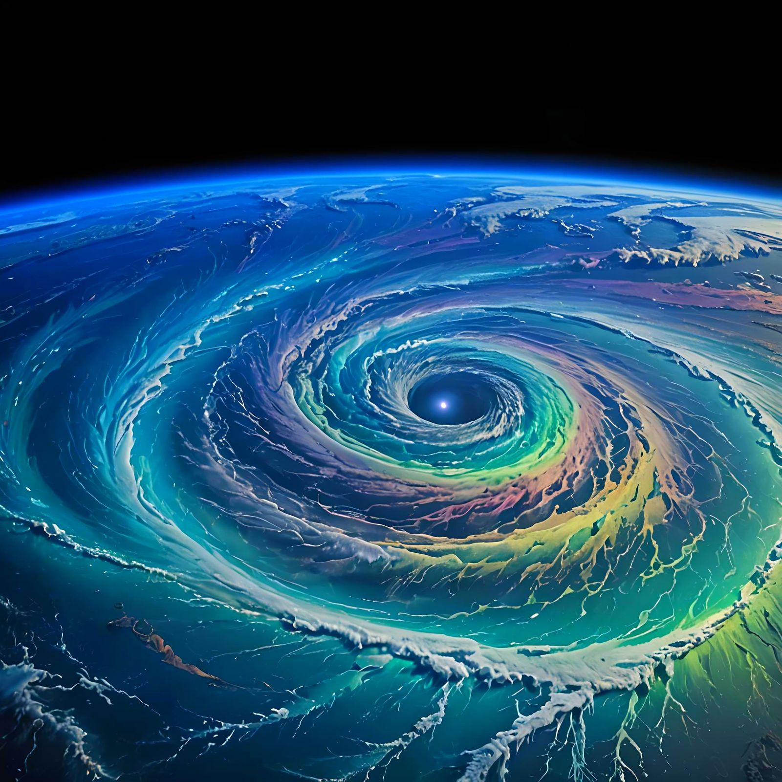 Rainbow Hurricane Vortex Over Earth: Cinematic Film Still