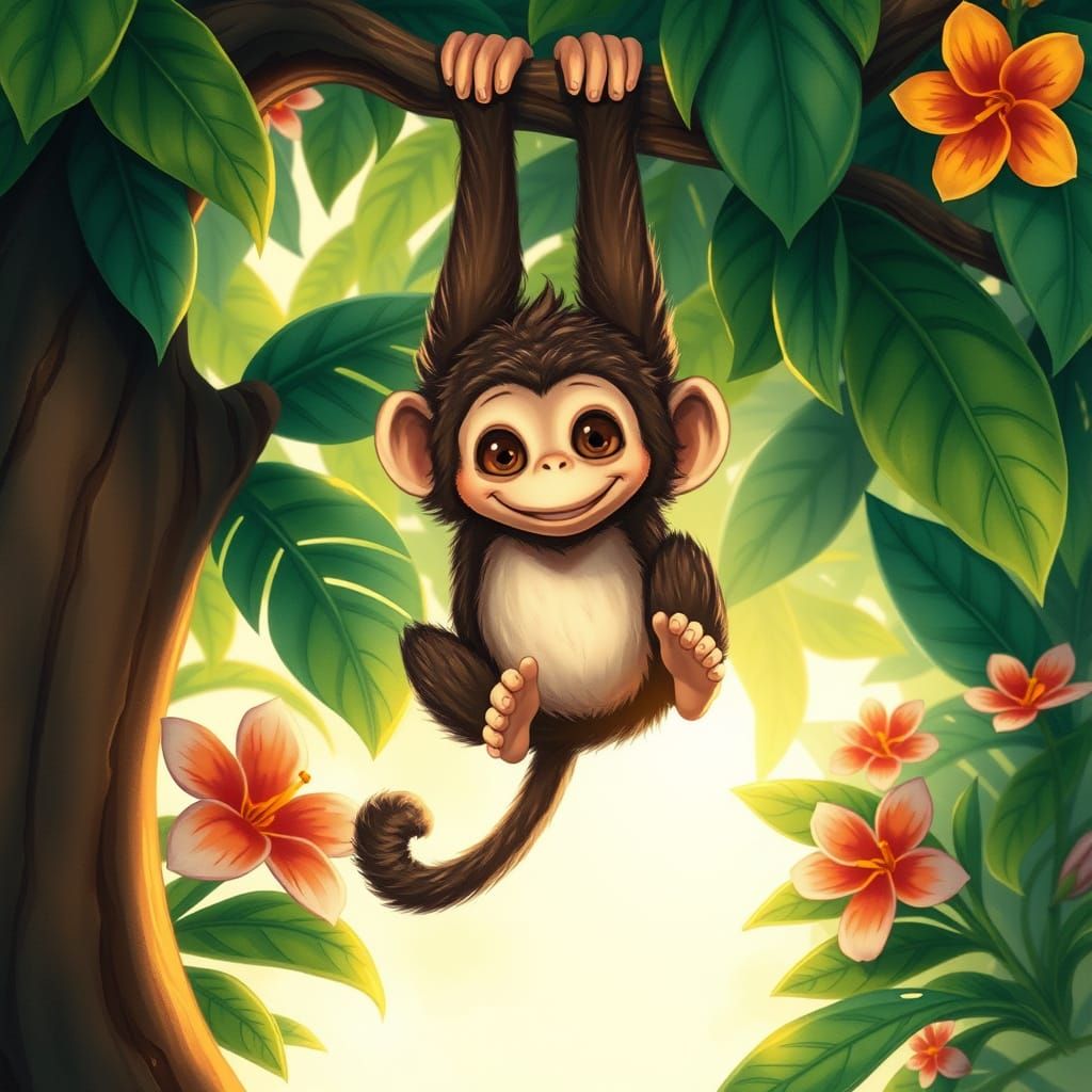 Whimsical Monkey in a Tropical Oasis