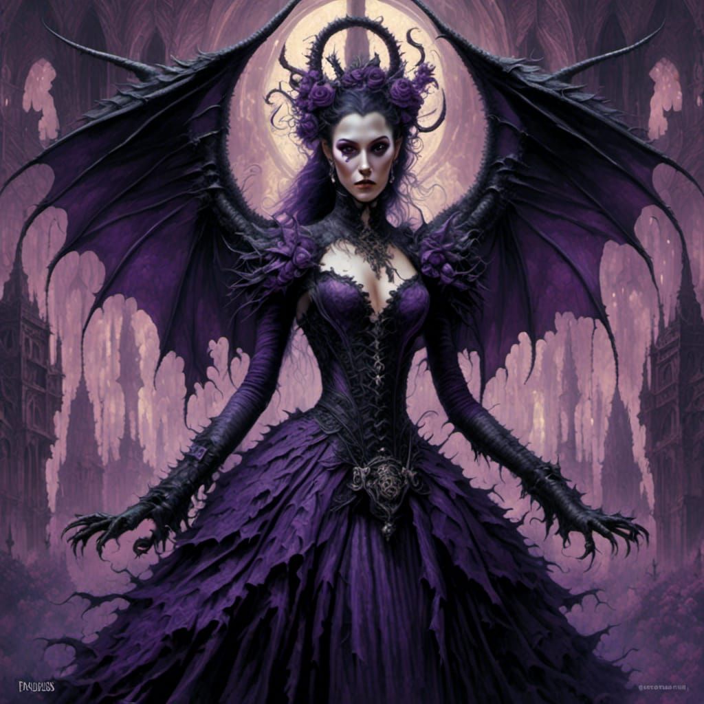 Romantic Gothic Dragon Queen in Hyperreal Style