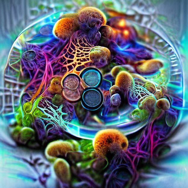 Bioluminescent Bacteria and Fungi in Petri Dish