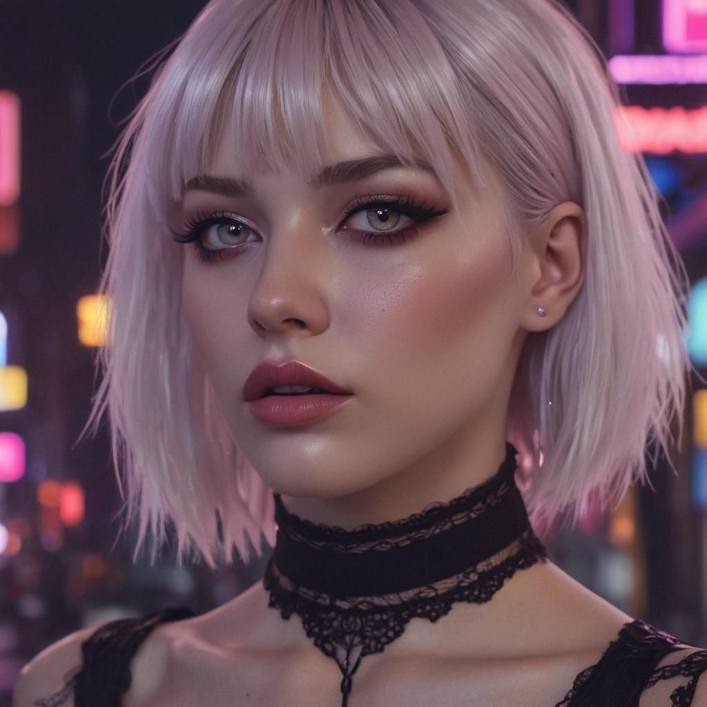 Cyberpunk Vampire Girl in Neon Cityscape