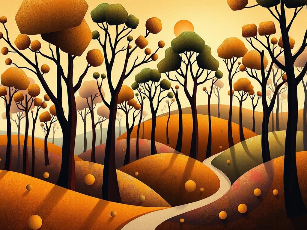 Geometric Forest Landscape in Earth Tones