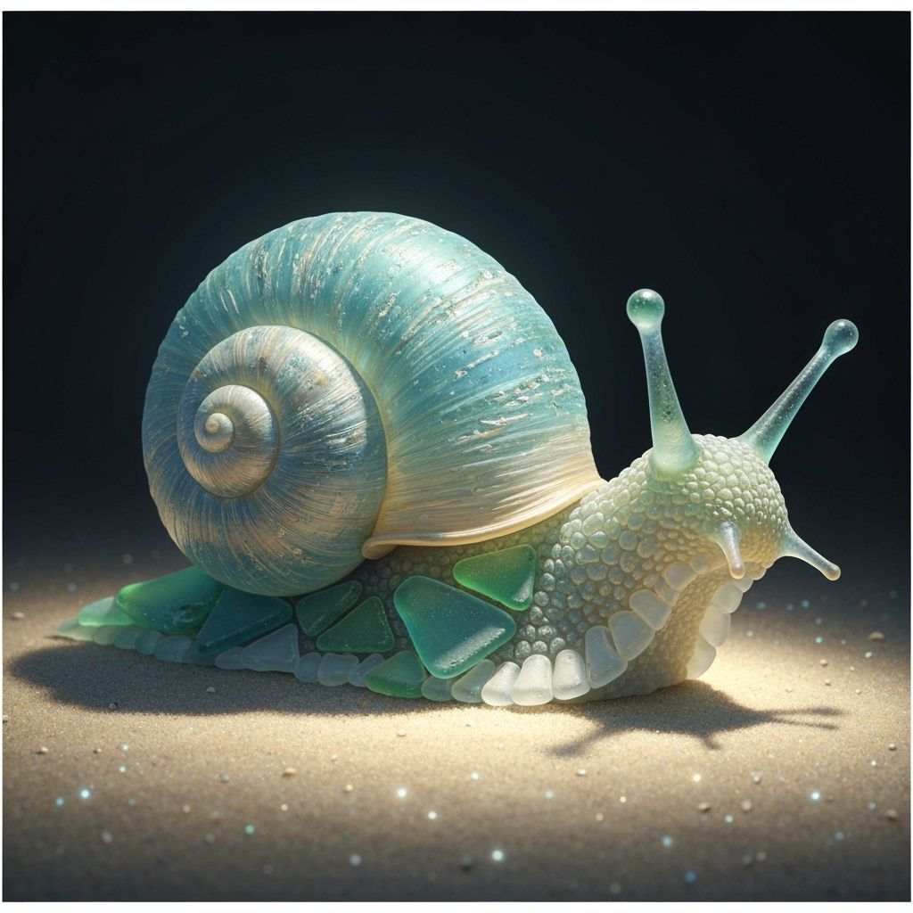 Sea Glass Snail Sculpture Captured in Hyperrealistic Digital...