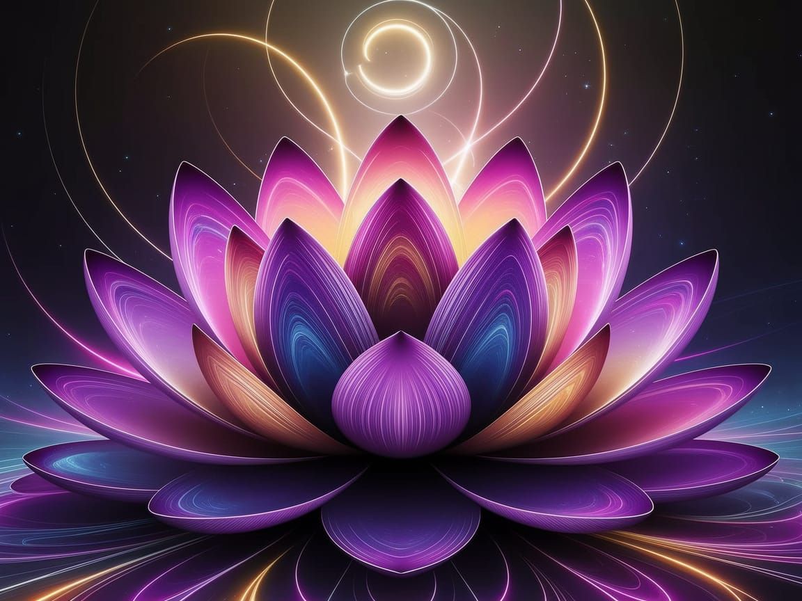 Surreal Cosmic Lotus Blooms in Vibrant Holographic Colors
