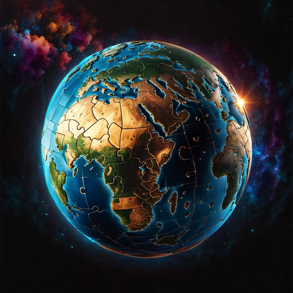 Hyperrealistic 3D Puzzle of Earth on Stand