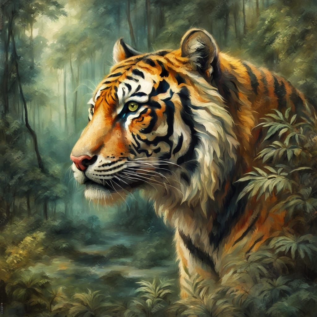 Mystical Tiger in Enchanted Rainforest