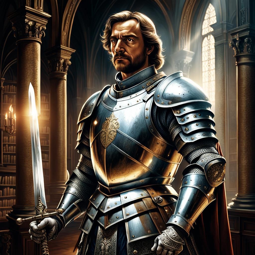 Knight in Shining Armor in Castle Library