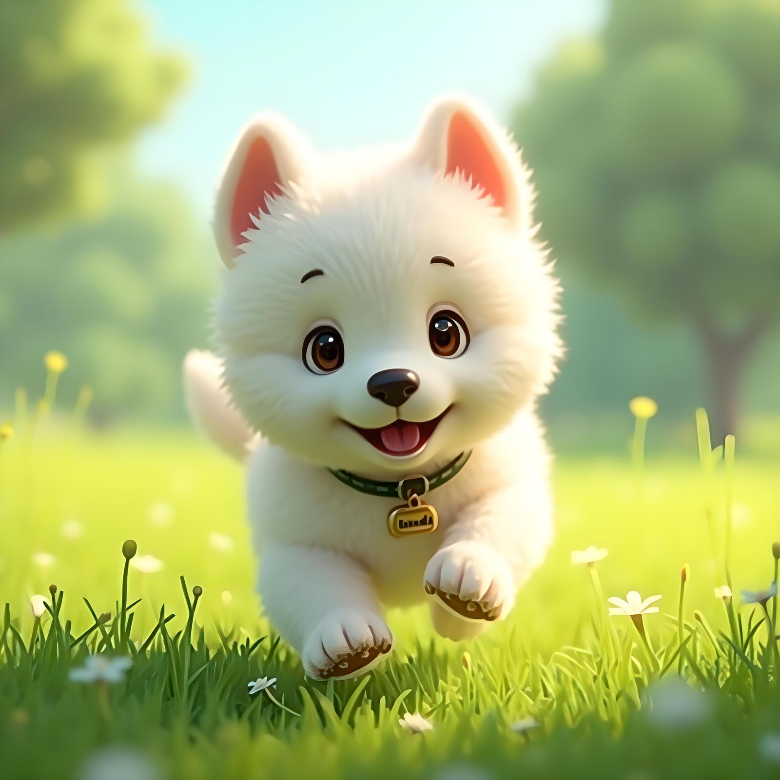 Cute White Dog Smile in 3D Anime Art