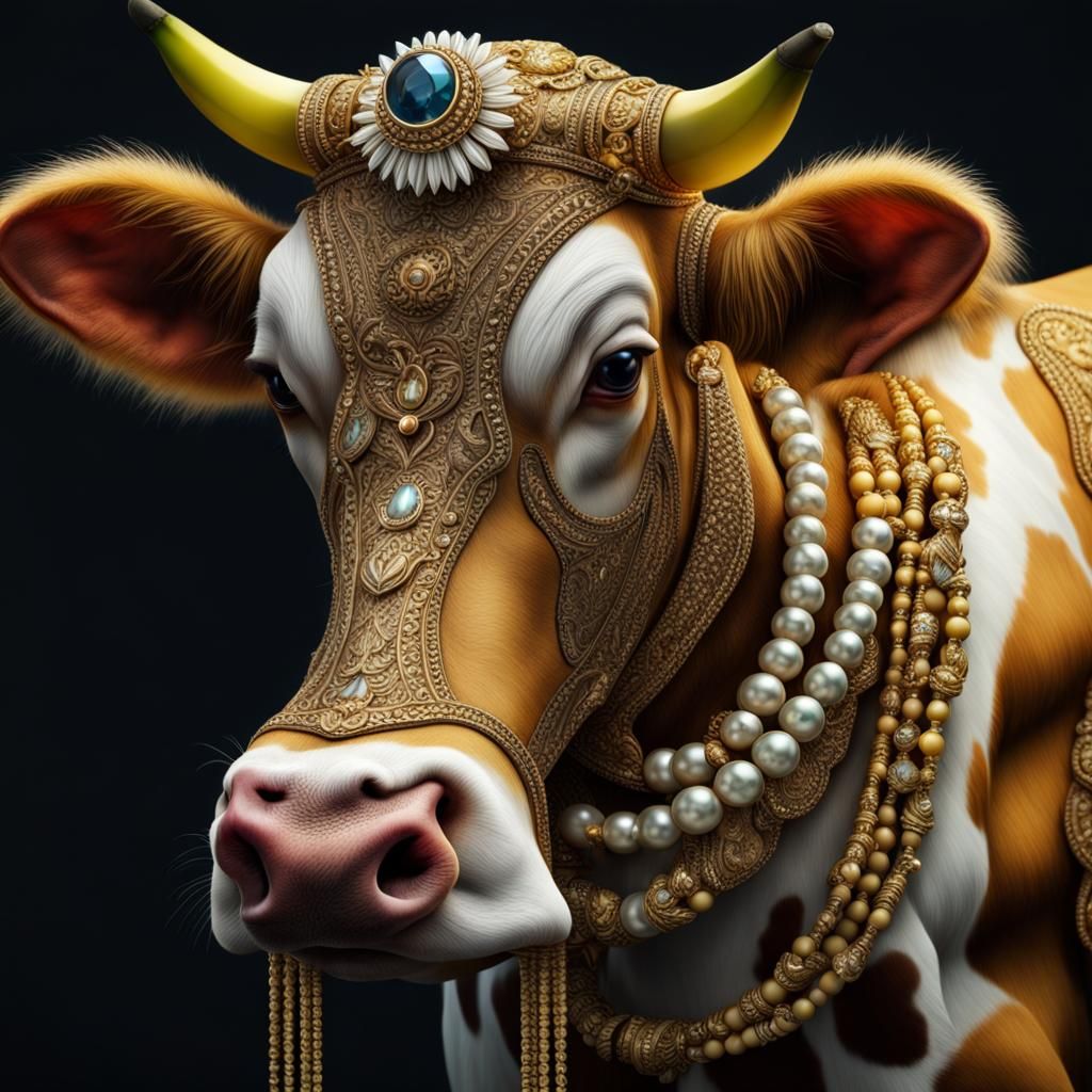 Banana Cow with Jewelry in Hyperrealistic Style