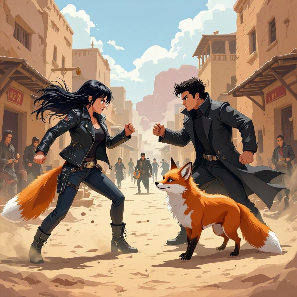 Poster Style Mafia Gang Fight in Dusty Streets