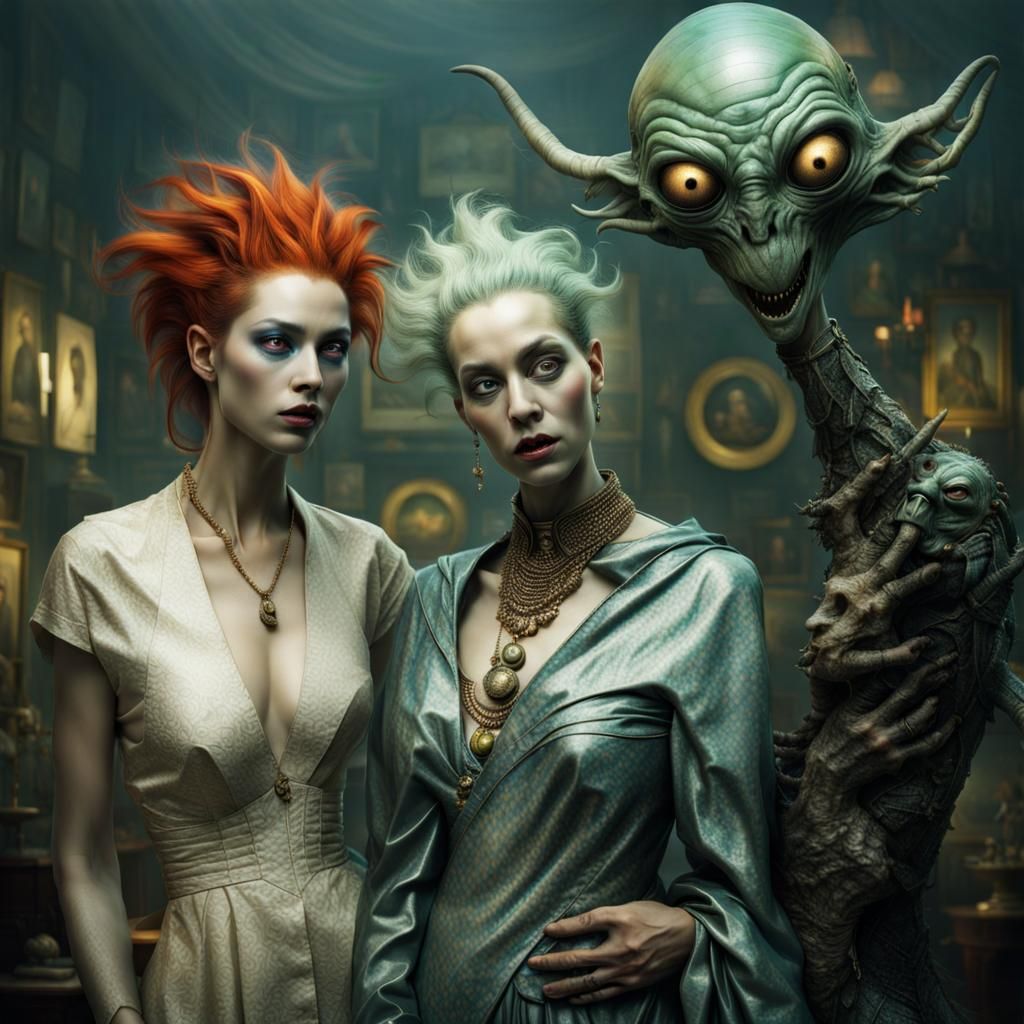 Extravagant Alien Characters in Cosmic Dreamscape