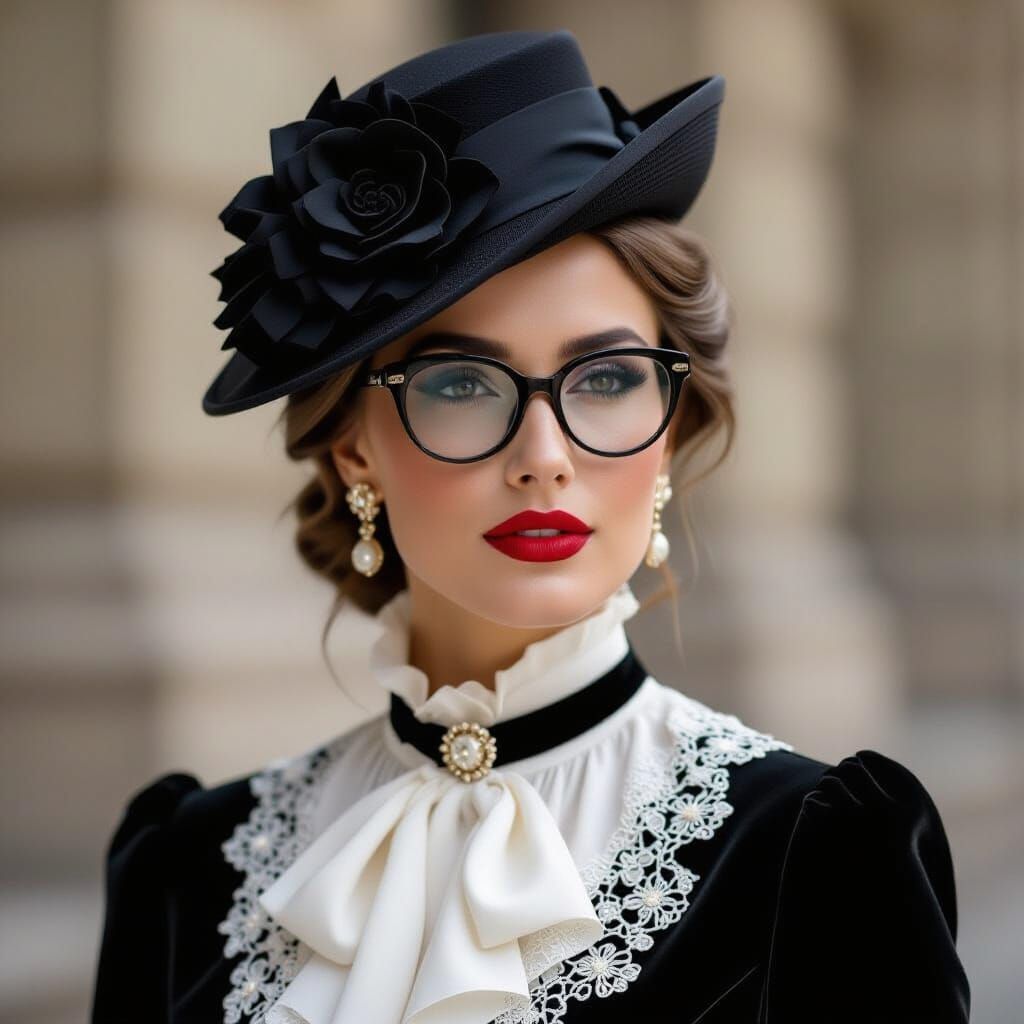 Aristocratic Woman with Black Floral Hat Portrait