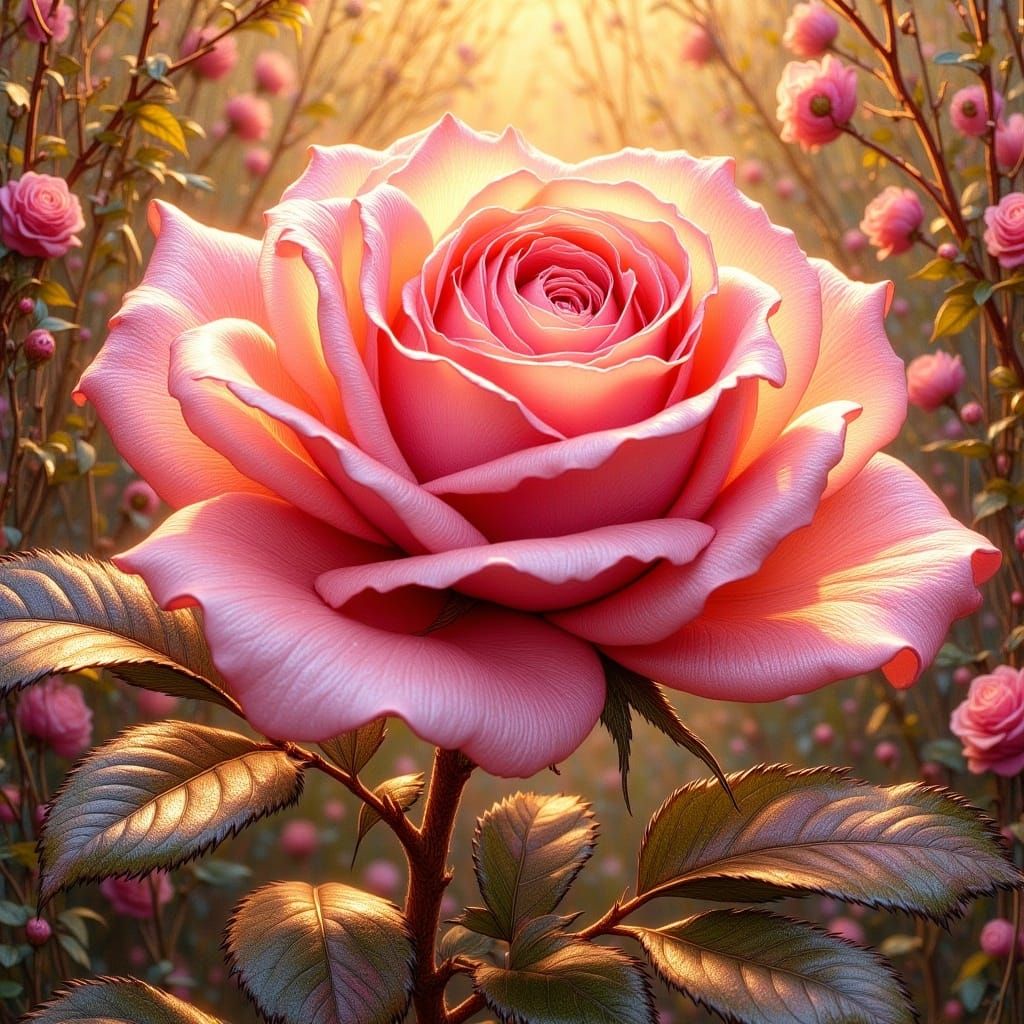 Pink Rose Macro Shot in Oil Painting Style