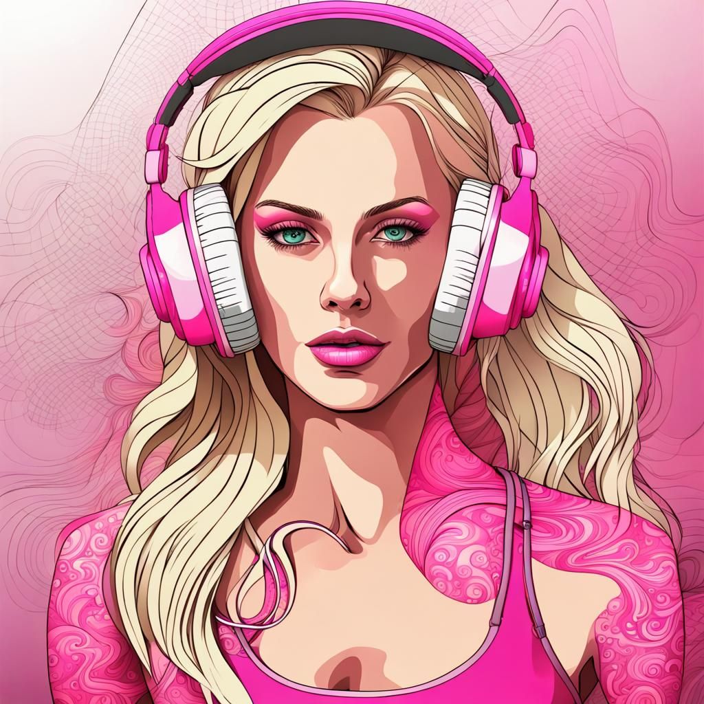 Athletic Blonde Girl with Pink Accents and Fractal Elements