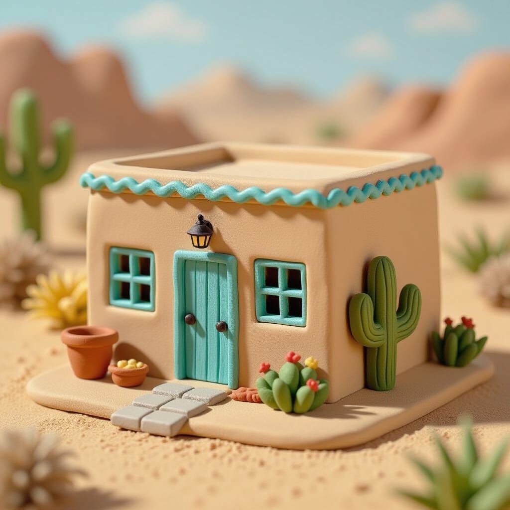 Miniature Adobe House in Desert Setting