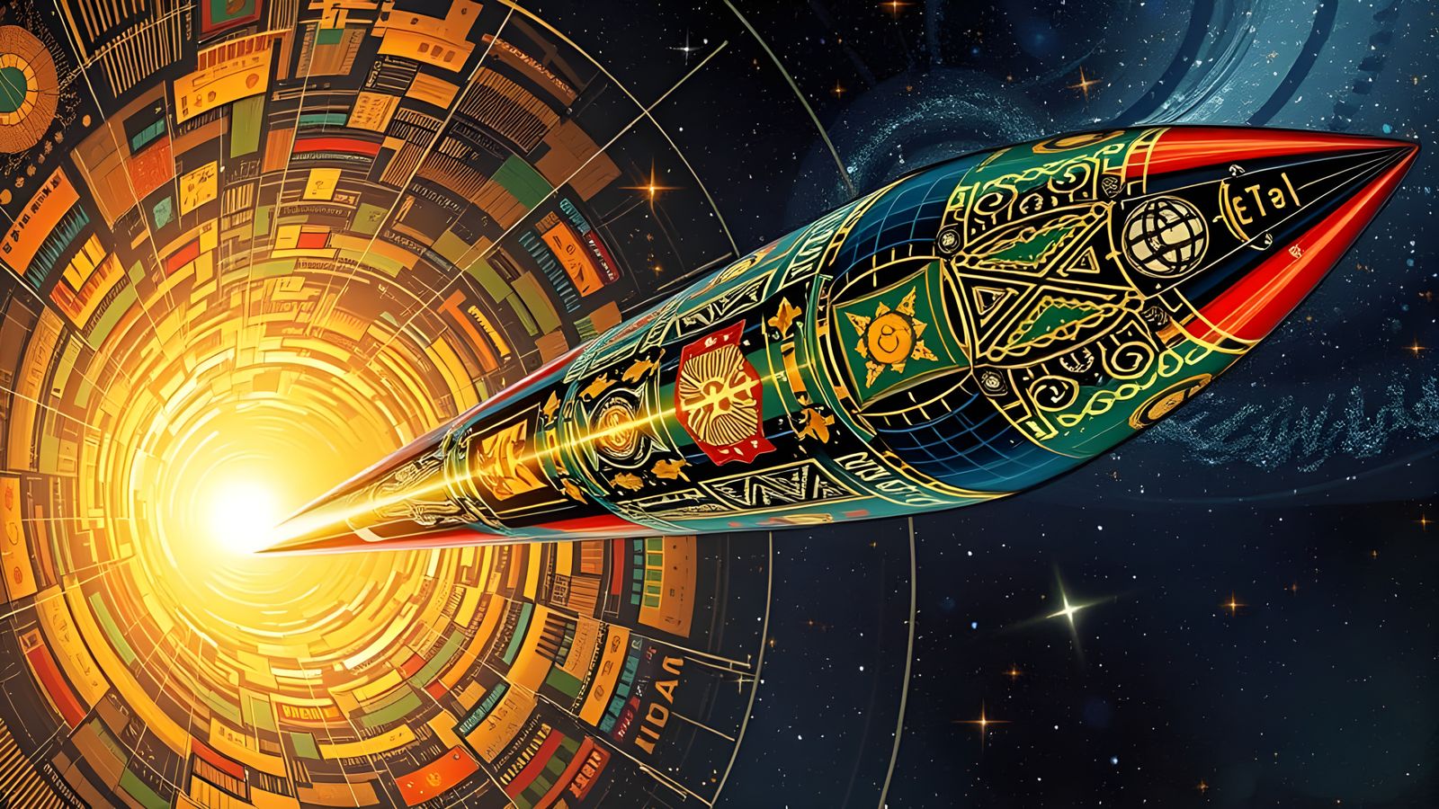 Klimt-Inspired Cosmic Vortex Ship in Hyper-Realistic 8K