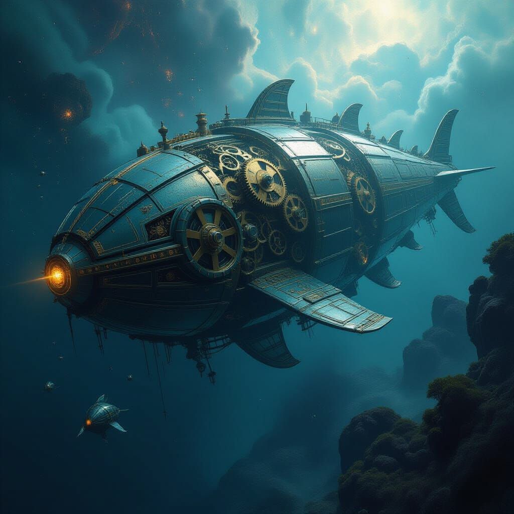 Clockwork Leviathan in Cosmic Nebula, Surreal Cosmic Horror ...