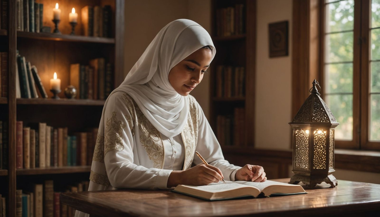 Woman Reading Quran with Angelic Wings