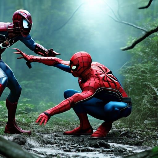 Spider-Man vs Iron-Man in Dark Forest