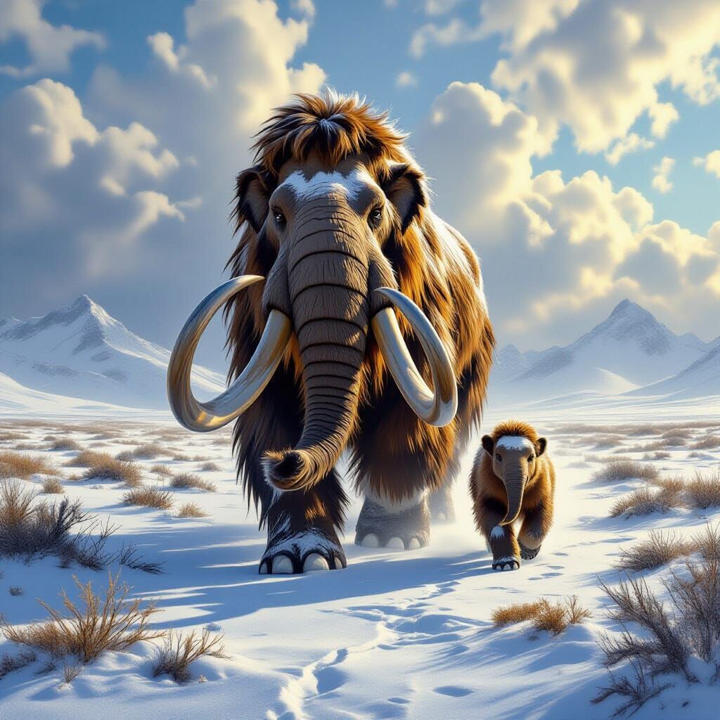 Majestic Woolly Mammoths on Snowy Tundra