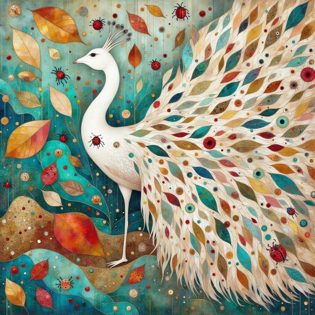 Vibrant Whimsical Peacock in Earthy Tone