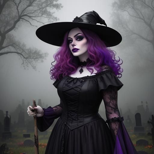 Halloween Witch Bombshell in Gothic Pop Art Style